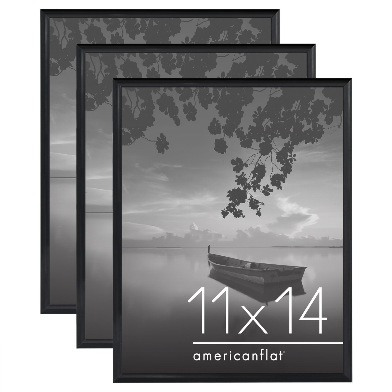 Americanflat Snap-In Picture Frame in Black - Set of 3 - Poster Frame with Slimline Molding, Plexiglass Cover, and Hanging Hardware - Black